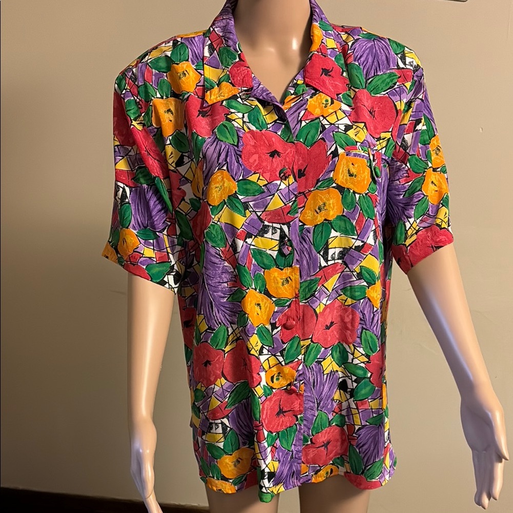 Vibrant Red and Purple Casual Button Down Shirt VINTAGE